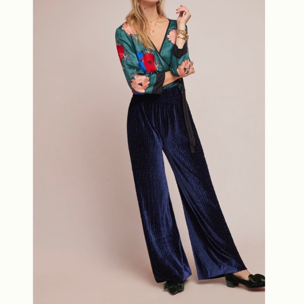 Navy wide-leg pants, xs, elastic waist